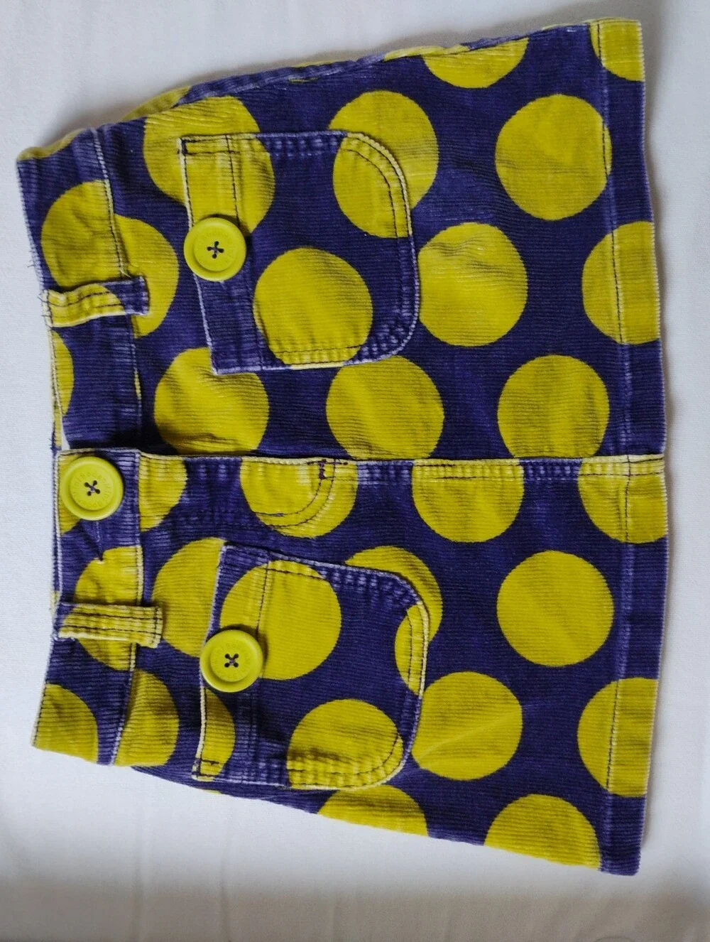 Mini Boden Purple Corduroy Skirt with Yellow Polka Dots